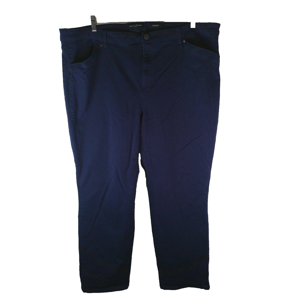 Susan Graver Regular Stretch Twill Straight Leg Jeans Navy Womens Size 26W